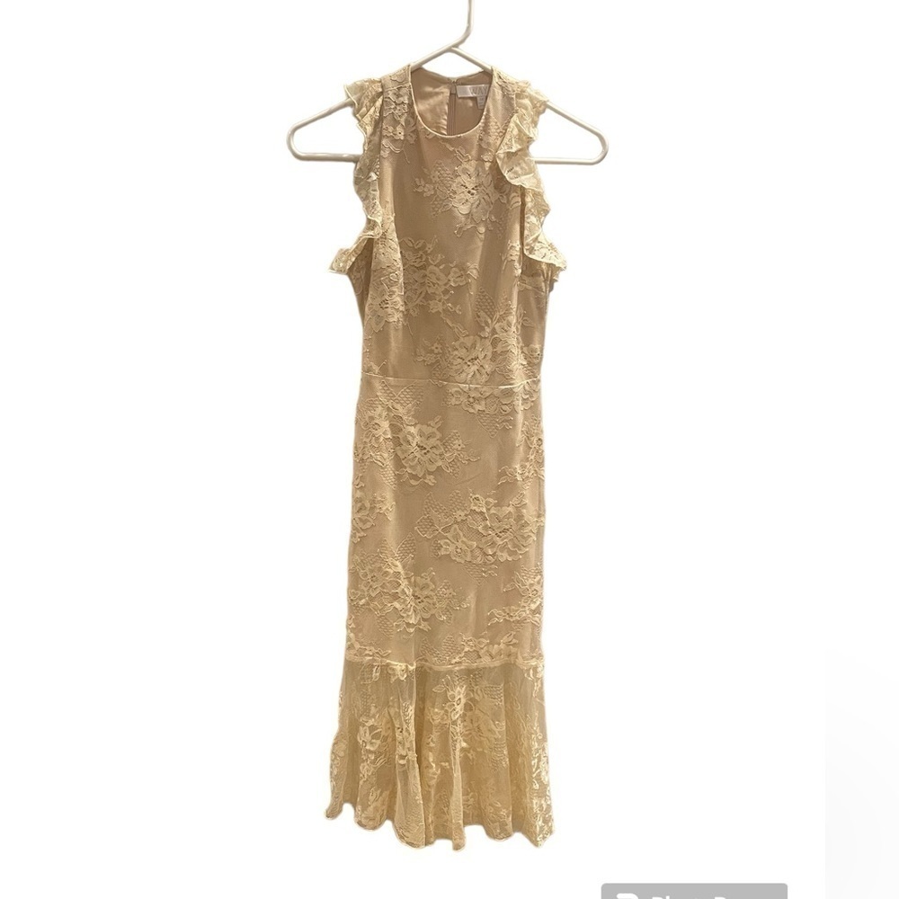 WAYF Soft Lace Tan Long Dress